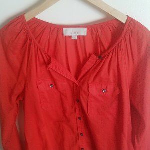 LOFT Red & Blue Polka Dots Long Sleeve Top